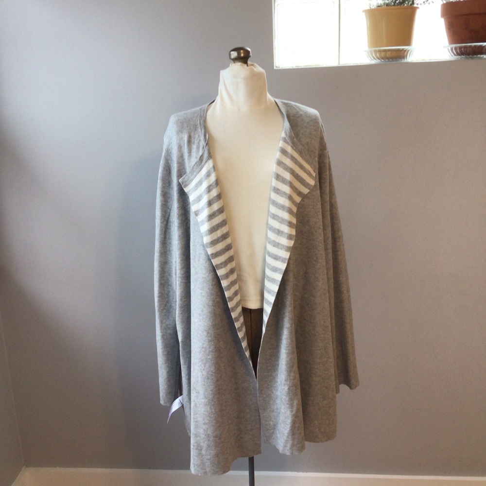New EILEEN FISHER Organic Cotton Cashmere Reversible Cardigan Dark Pearl sz 3X